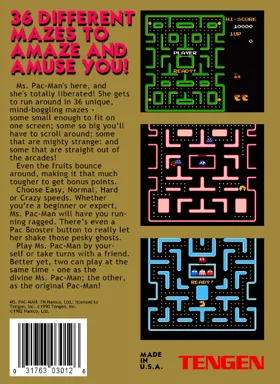 Ms. Pac-Man (USA) (Tengen) (Unl) box cover back